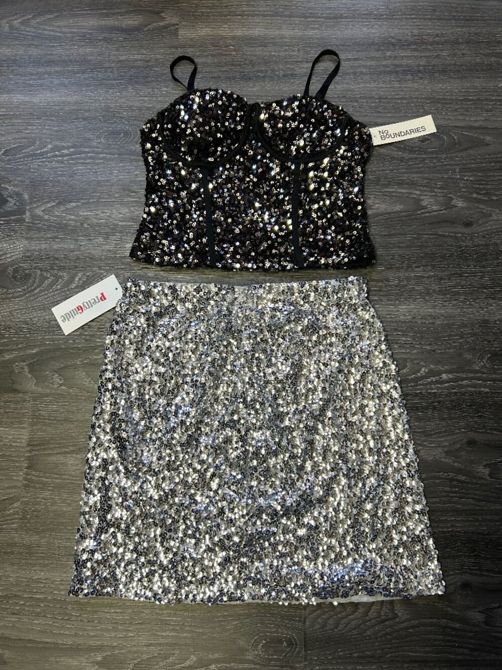 Sequined Crop Bustier and Pencil Skirt